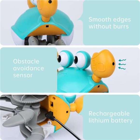 Crawling Crab Baby Toys with Music & Light, Tummy Time Interactive Toddler Toy - Picture 5 of 7